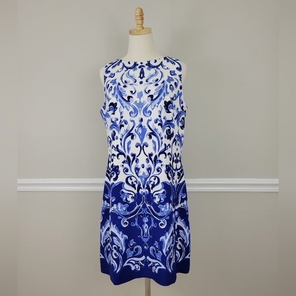 Lauren Ralph Lauren Dresses & Skirts - LAUREN RALPH LAUREN Blue White Print Crew Neck Sleeveless Dress